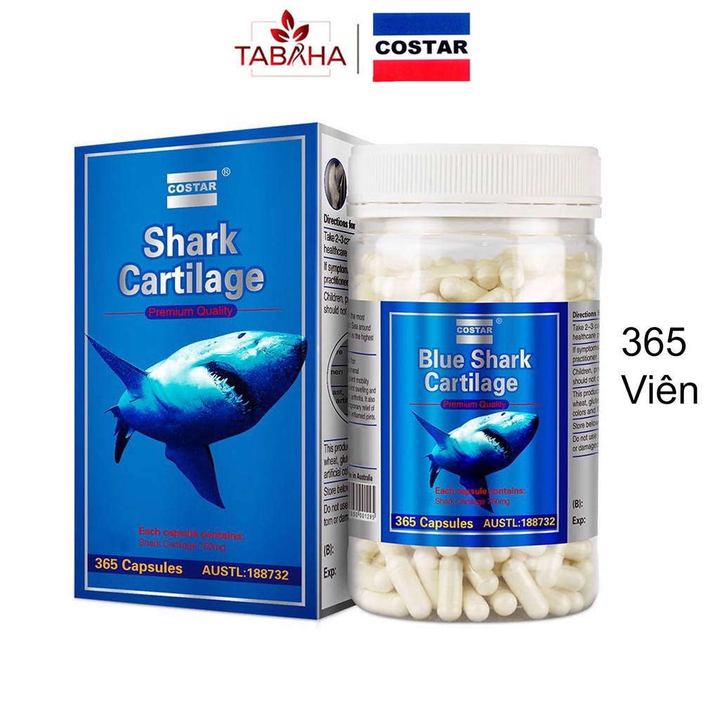 Sụn Vi Cá Mập Úc Costar Shark Cartilage 750mg Hộp 365 Viên