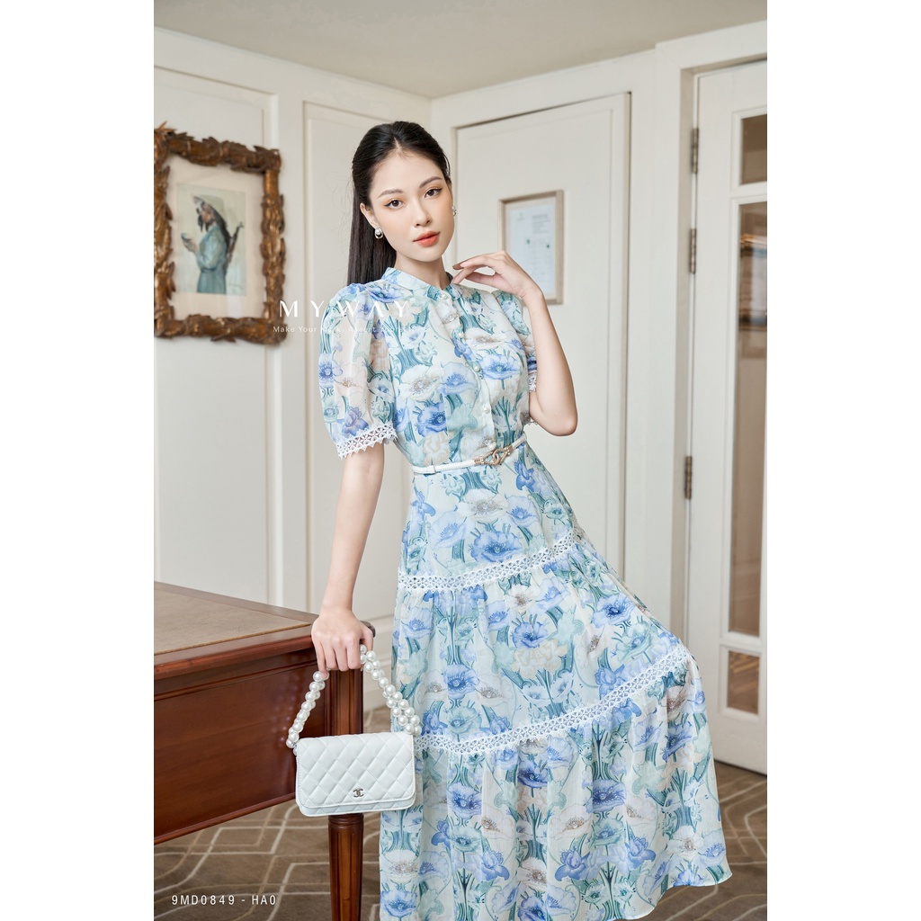Đầm Nữ Dáng Dài MY WAY Tay Bồng Chất Liệu Voan Tơ Cao Cấp 9MD0849 ha0