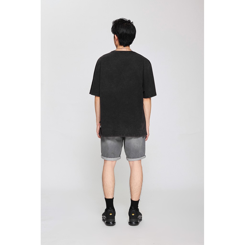 Áo Thun BOO Nam Oversize Dáng Rộng 100%Cotton Vải Xước Cổ Điển In Hình "Vân Tay"