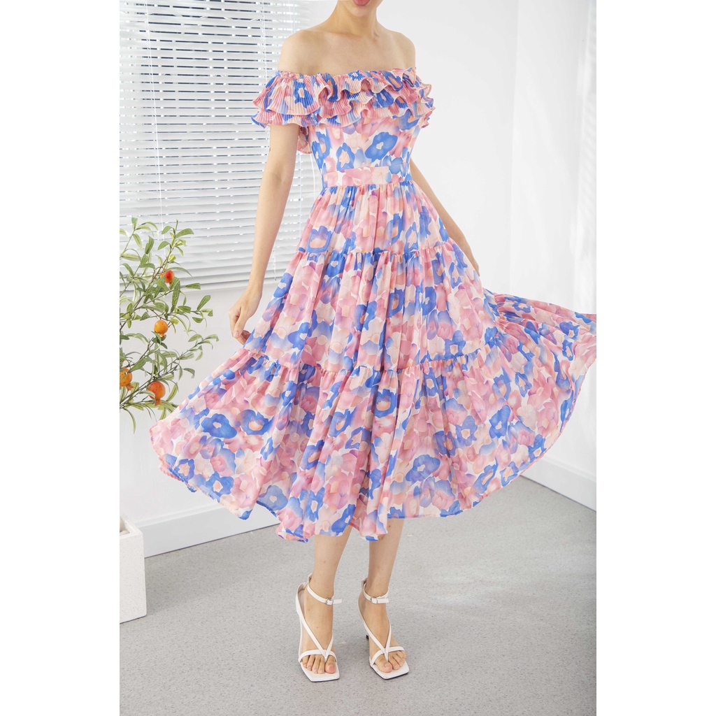 SÒ VINTAGE - DORY Đầm xòe bẹt vai xếp ly | BigBuy360 - bigbuy360.vn