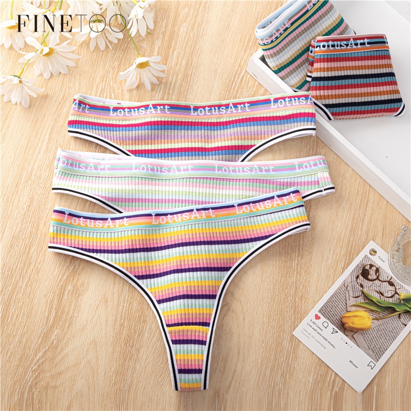 Quần lót FINETOO cotton lưng thấp kẻ sọc cầu vồng phong cách hàn quốc quyến rũ cho nữ
