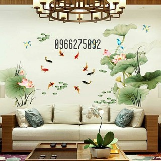 Decal dán tường 3D SIÊU HOT CÁ VÀ HOA SEN