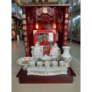 Bàn thờ Thần Tài Ông Địa Gỗ ép giá rẻ đẹp cao 51, ngang 37, Bộ Combo 9 món - Đồ Thờ Thắng Duyên Đại Phát
