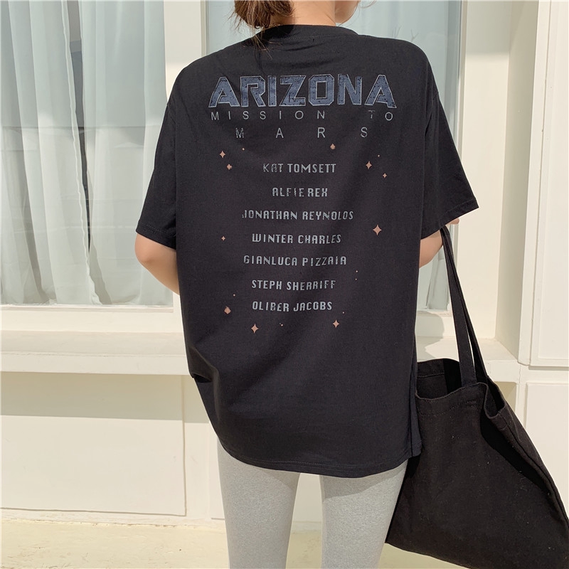 SUXI Áo thun nữ ngắn tay cổ tròn in họa tiết độc đáo phong cách Hàn