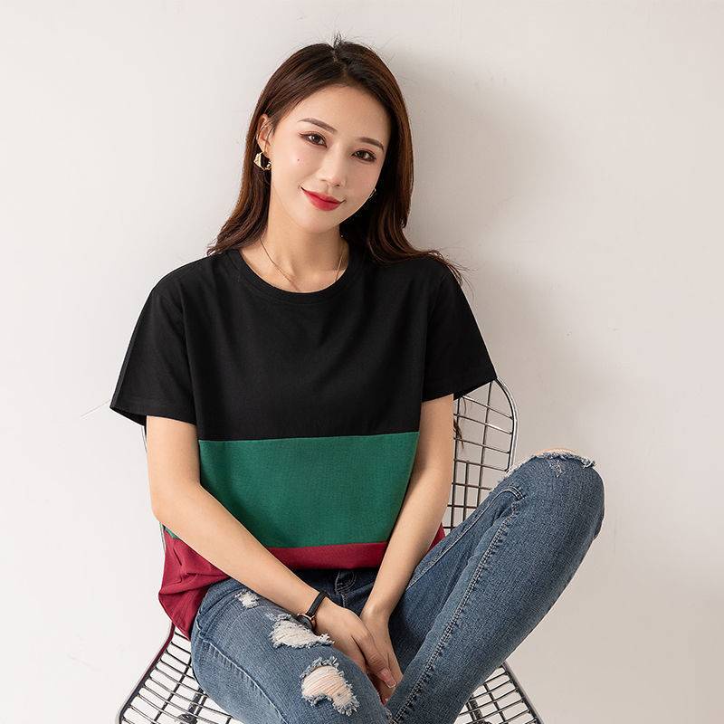 Áo Thun Cotton Cổ Tròn Tay Ngắn Dáng Rộng Màu Sắc Đơn Giản Dành Cho Nữ