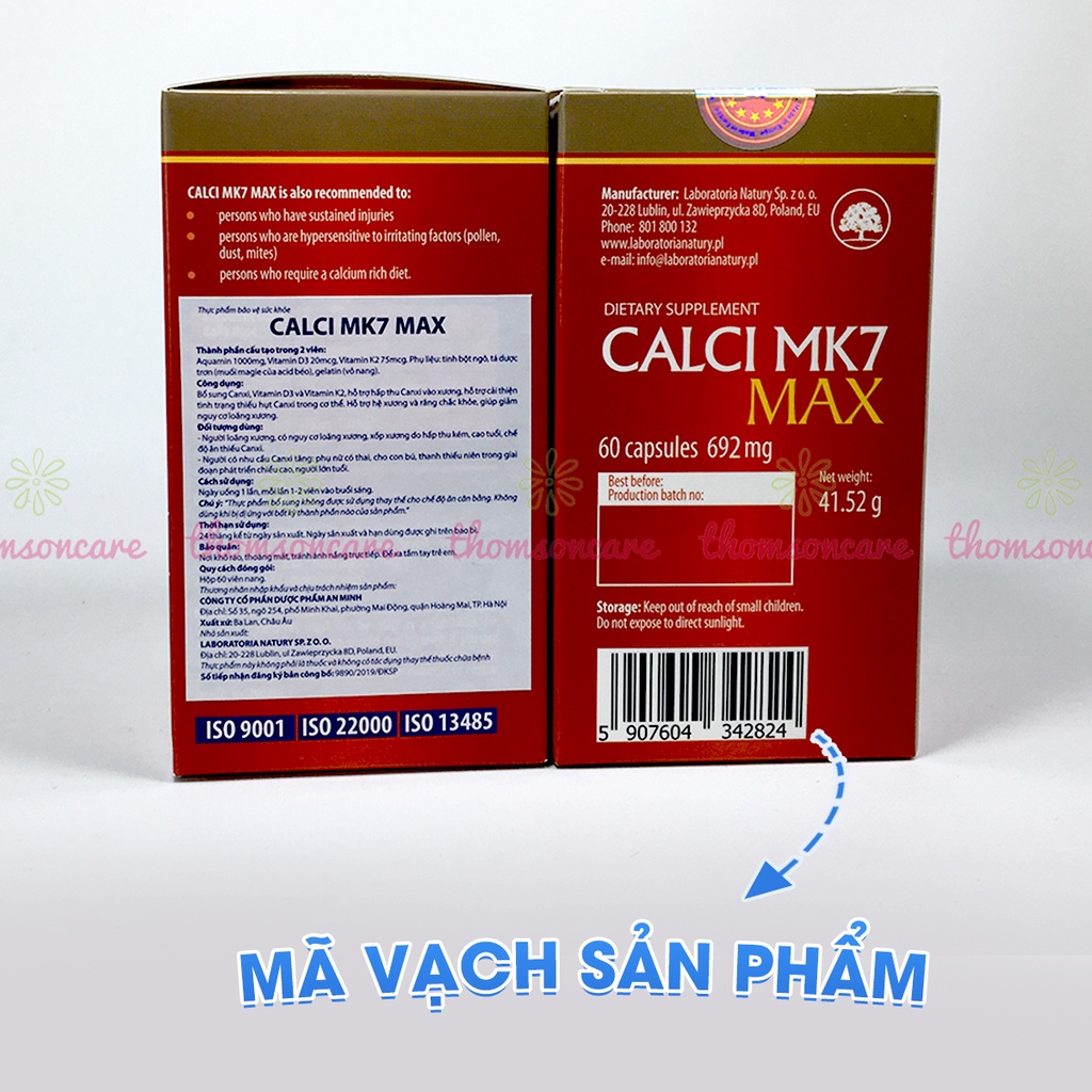 Canxi hữu cơ tăng chiều cao từ tảo biển đỏ Calci Mk7 từ Châu Âu, có thêm D3 và K2 giảm loãng xương cho mẹ bầu