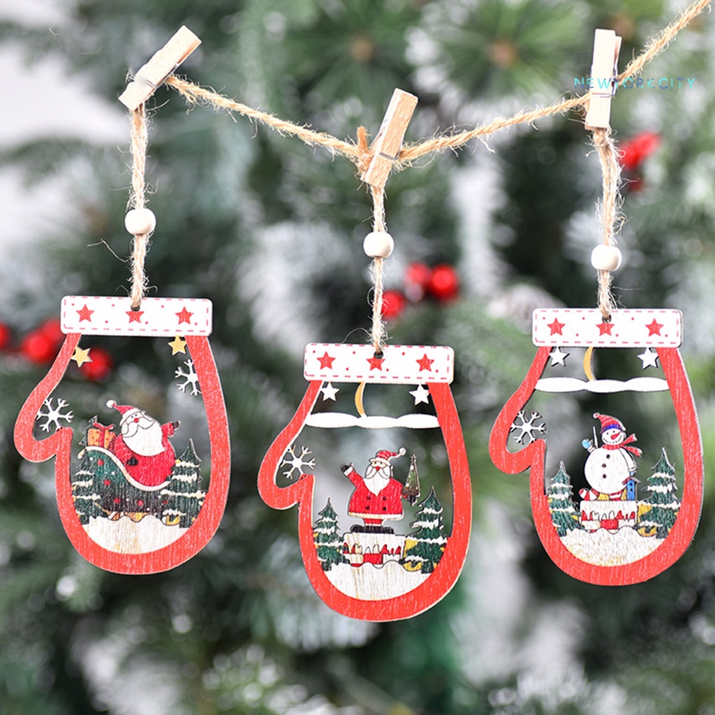 Phụ Kiện Trang Trí Cây Thông Giáng Sinh Hình Hoạt Hình Bằng Gỗ Kèm Dây Treo