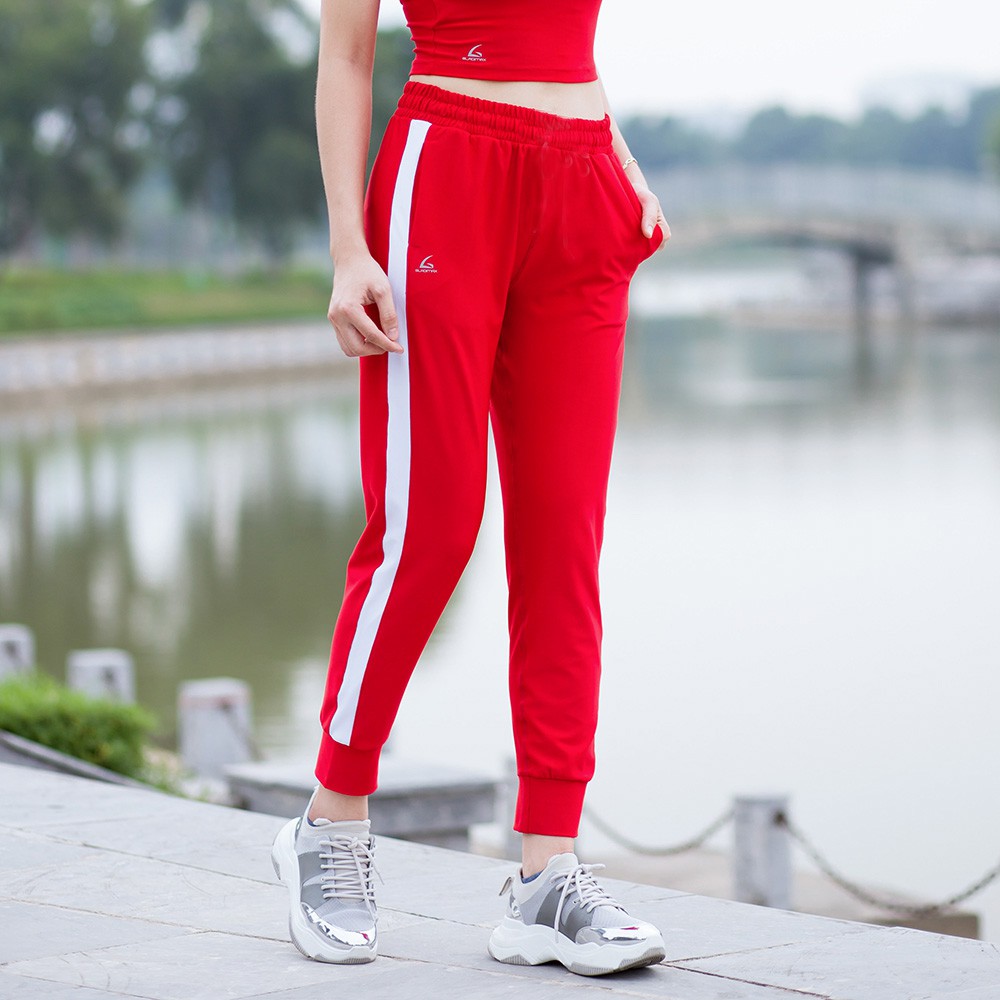 Quần Jogger dáng thể thao chất thun phối trắng Nữ Full size