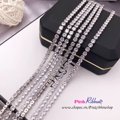 Dây đá trắng đế bạc trang trí các cỡ (set 3m)