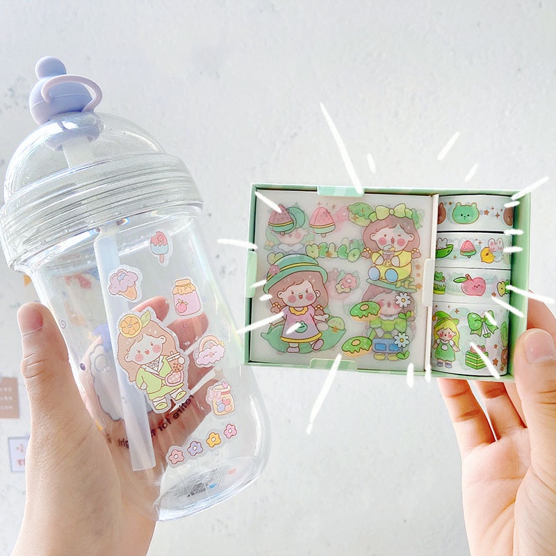 Bộ Băng Keo Dán PET Họa Tiết Hoạt Hình Dễ Thương Độc Đáo Trang Trí Sổ Tay DIY