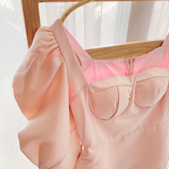 ĐẦM HỒNG RÃ NGỰC TAY DÀI BÚP