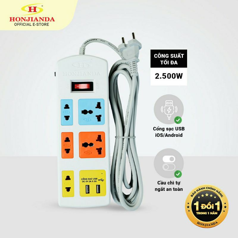 Ổ cấm điện đa năng Honjianda 0436B-2u