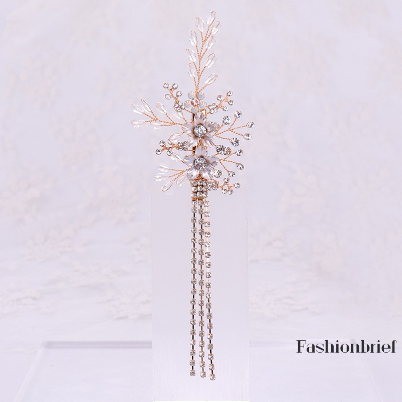 Trâm cài tóc tua rua đính đá pha lê phong cách Hàn Quốc cho cô dâu