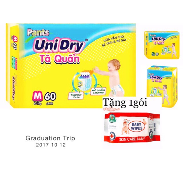 (Tặng khăn ướt 20 tờ/ khăn khô Tả quần unidry M60/L54/XL48