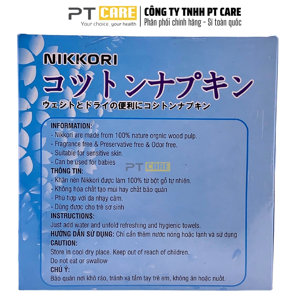 PT CARE | Khăn Giấy Khô Dạng Nén Nikkori - Sản Xuất Theo Công nghệ Nhật Bản Hộp 100 Viên