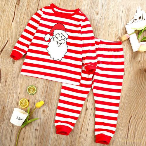 Set áo thun dài tay hình ông già Noel + quần dài kẻ sọc thời trang cho bé