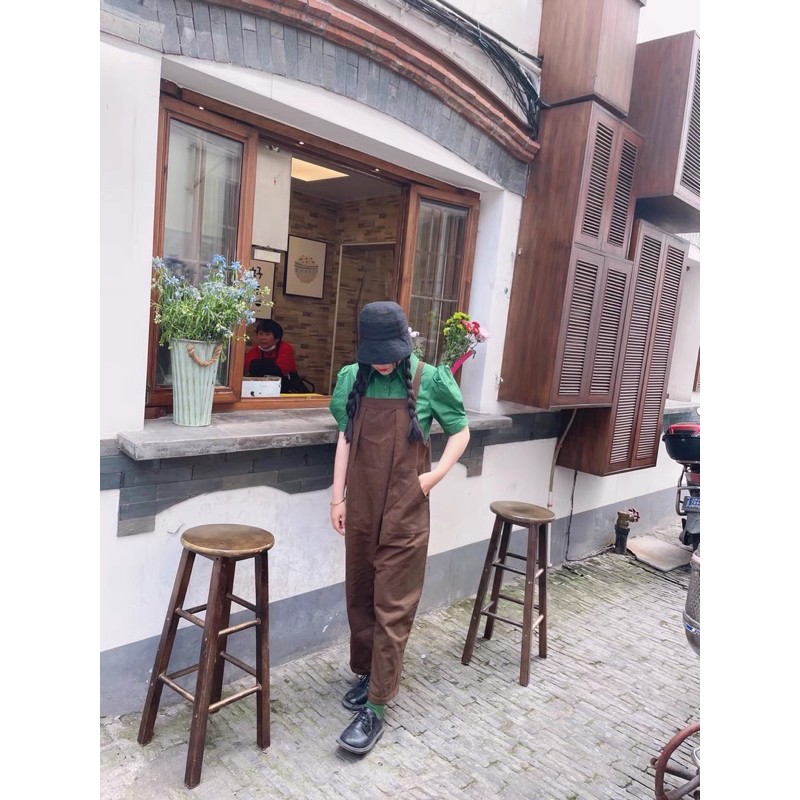 [ẢNH THẬT] quần yếm kaki nữ dáng dài ống suông lạ mắt vintage xinh xắn | BigBuy360 - bigbuy360.vn