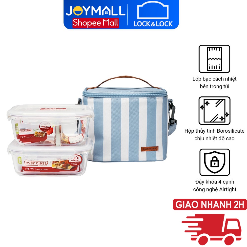 Bộ túi hộp cơm Lock&Lock thủy tinh LLG428S2 - Hàng chính hãng, dùng được lò vi sóng, máy rửa chén, tủ lạnh - JoyMall