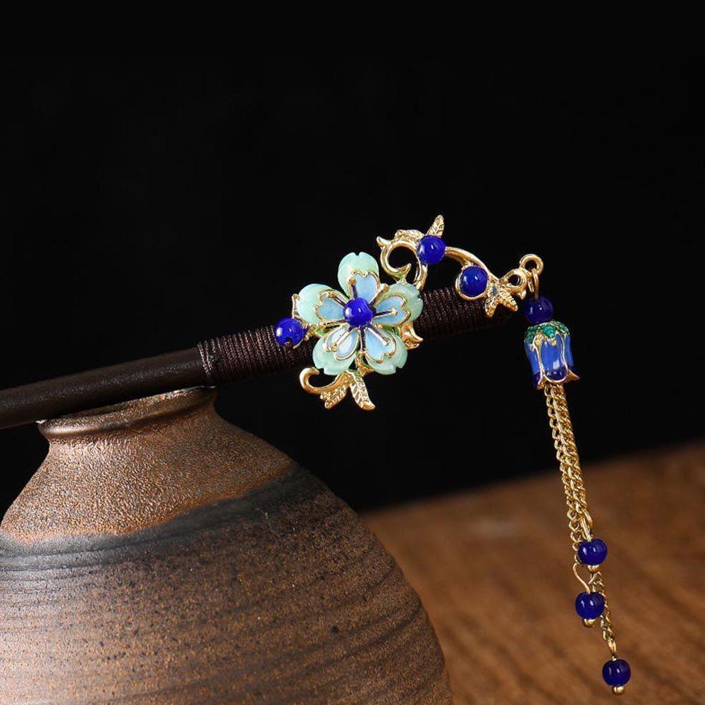 MXGOODS Trâm Cài Tóc Bằng Gỗ Hình Hoa Phối Tua Rua Phong Cách Trung Quốc Cho Nữ