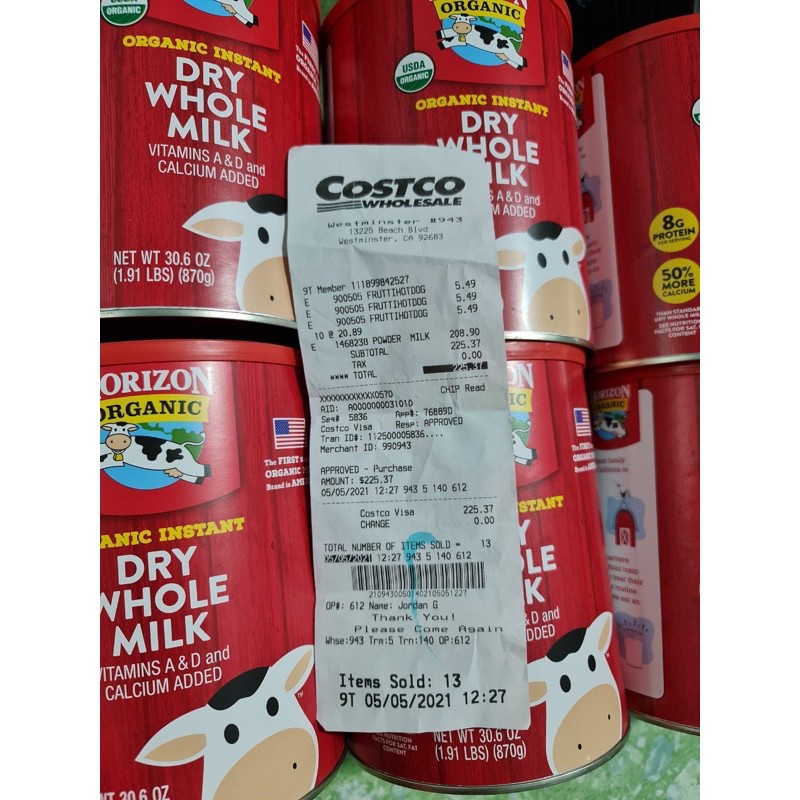 Sữa Tươi Dạng Bột Horizon Organic Whole Milk - hàng Mỹ -  870g