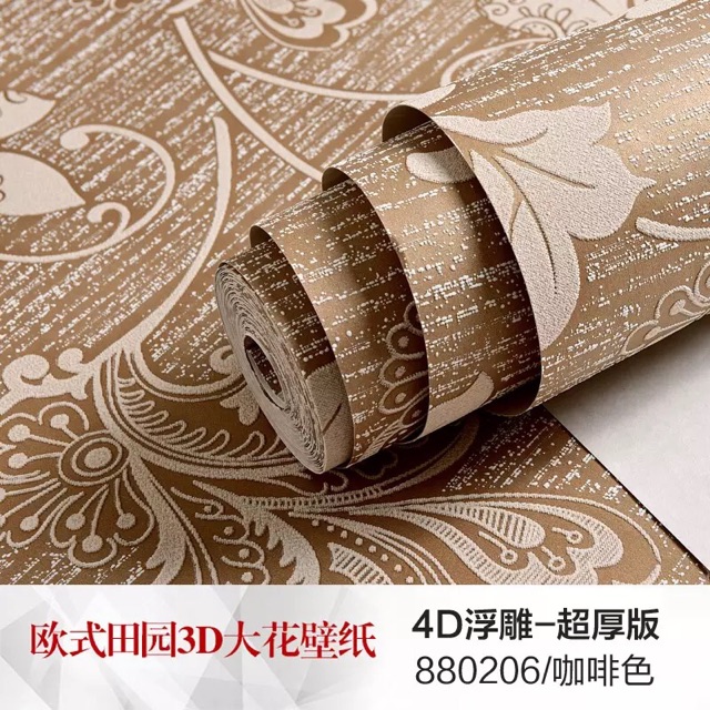 10 m giấy dán tường hoa lá in nổi 3d khổ 53 cm