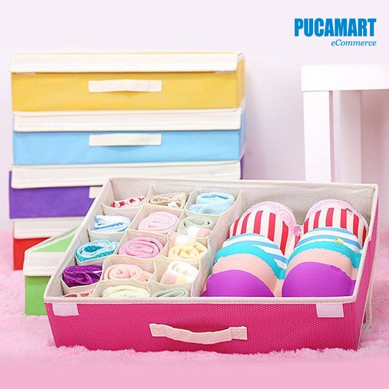 Hộp Đựng Đồ Lót 16 Ngăn Có Nắp Đậy, Khay Đựng Đồ Lót Nhiều Ngăn, Hộp Sắp Xếp Đồ Lót - PucaMart
