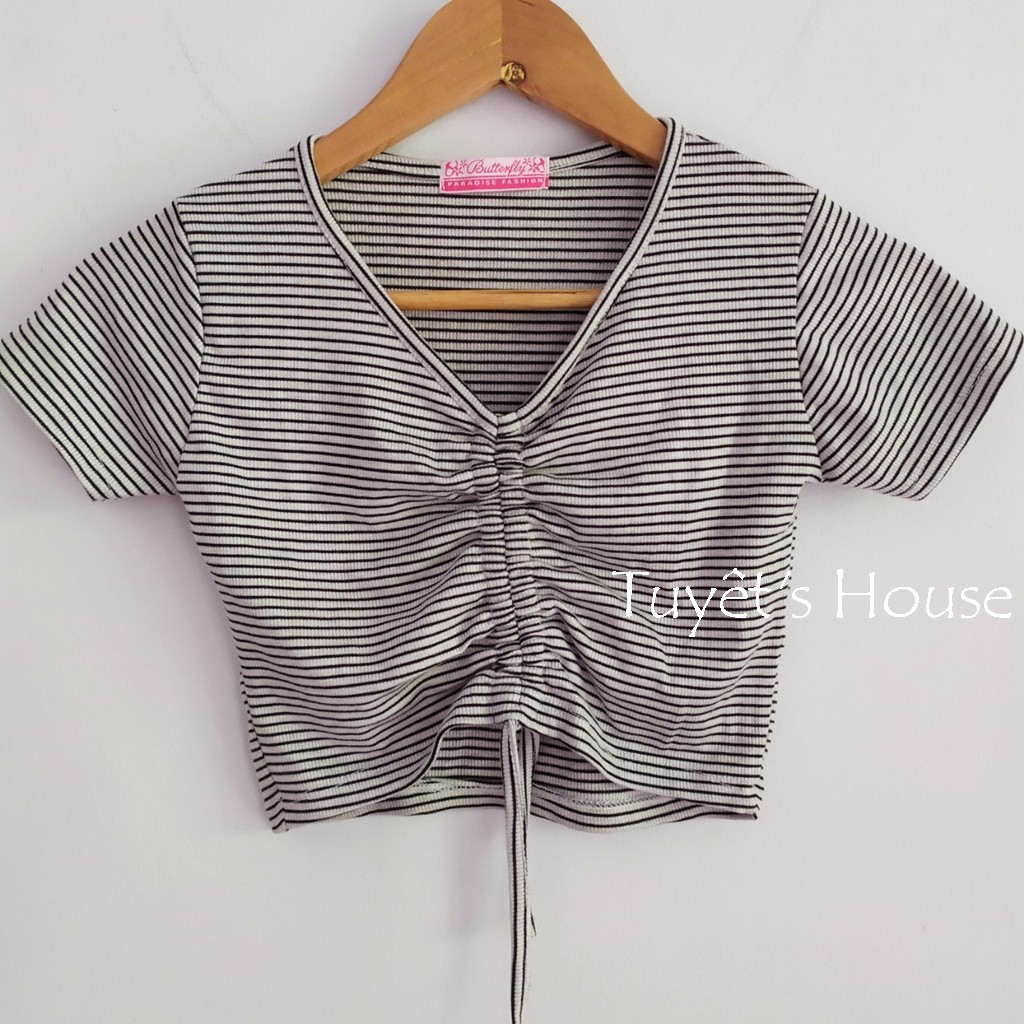 ÁO CROPTOP SỌC RÚT DÂY NGỰC TUYẾT'S HOUSE B6-4-2 | BigBuy360 - bigbuy360.vn