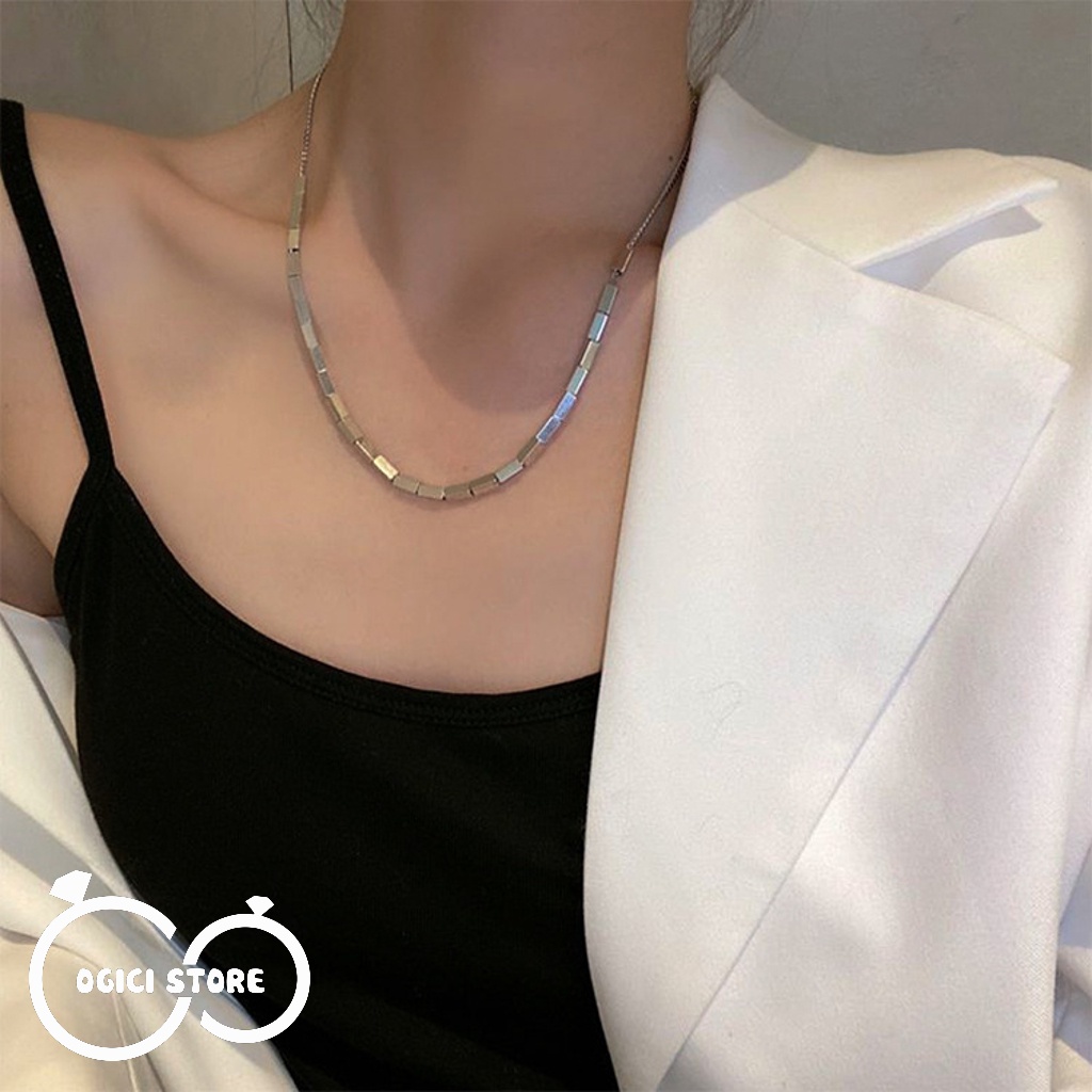 Dây chuyền nam nữ thời trang, Vòng cổ chuỗi hộp vuông phong cách Hàn Quốc, Cá tính, Unisex