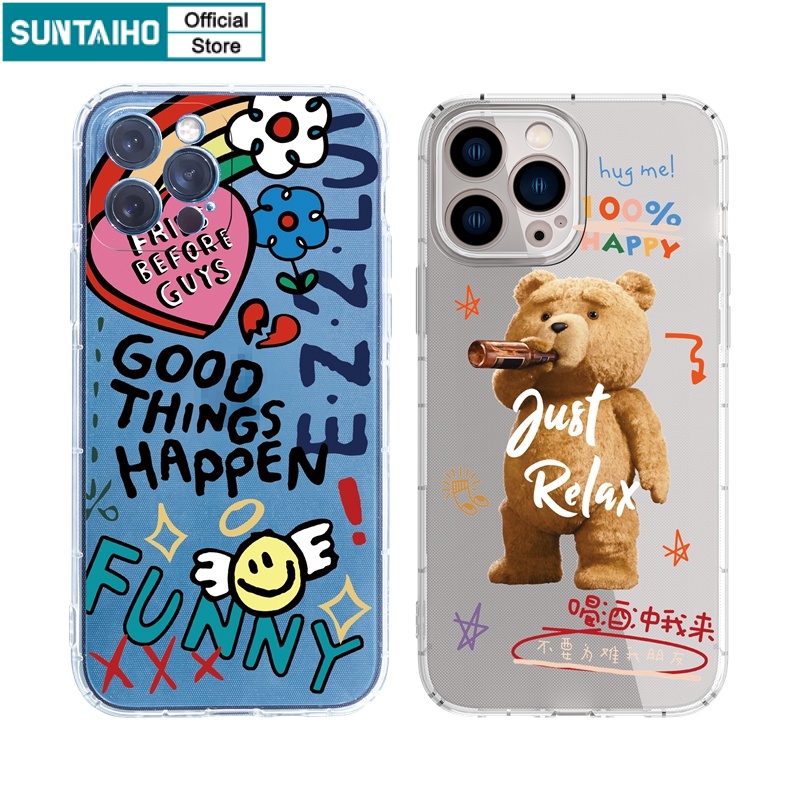 Ốp lưng iphone Ốp điện thoại Suntaiho TPU họa tiết vui nhộn màu trong suốt cho IPhone 13 12 11 Pro Max X XsMax XR 8 7