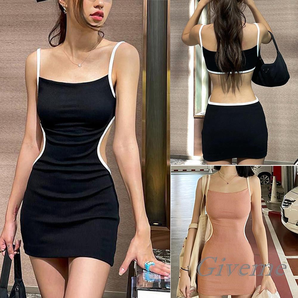 Đầm Ôm Hai Dây Hở Lưng Thời Trang Gợi Cảm Cho Nữ