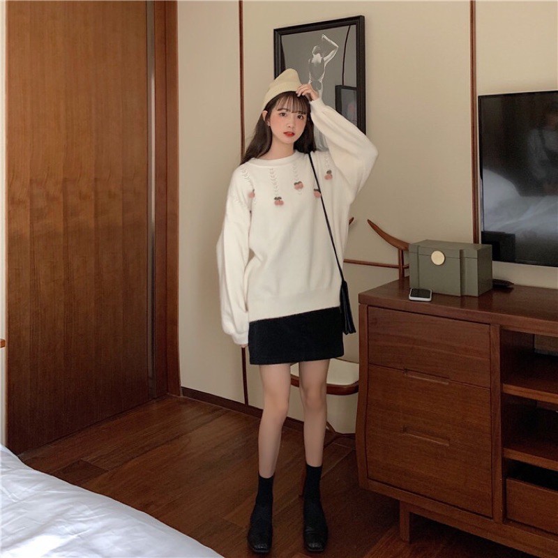 Áo Len Nữ Cổ Lọ Form Rộng Dài Tay Thêu Hoa Vintage Chất Mềm Mịn AL97