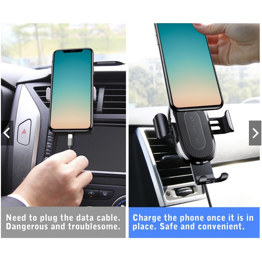 Giá Đỡ Điện Thoại Kiêm Sạc Nhanh Không Dây Trên Xe Hơi Chuẩn QI Baseus Gravity Car Mount Kẹp Cửa Gió