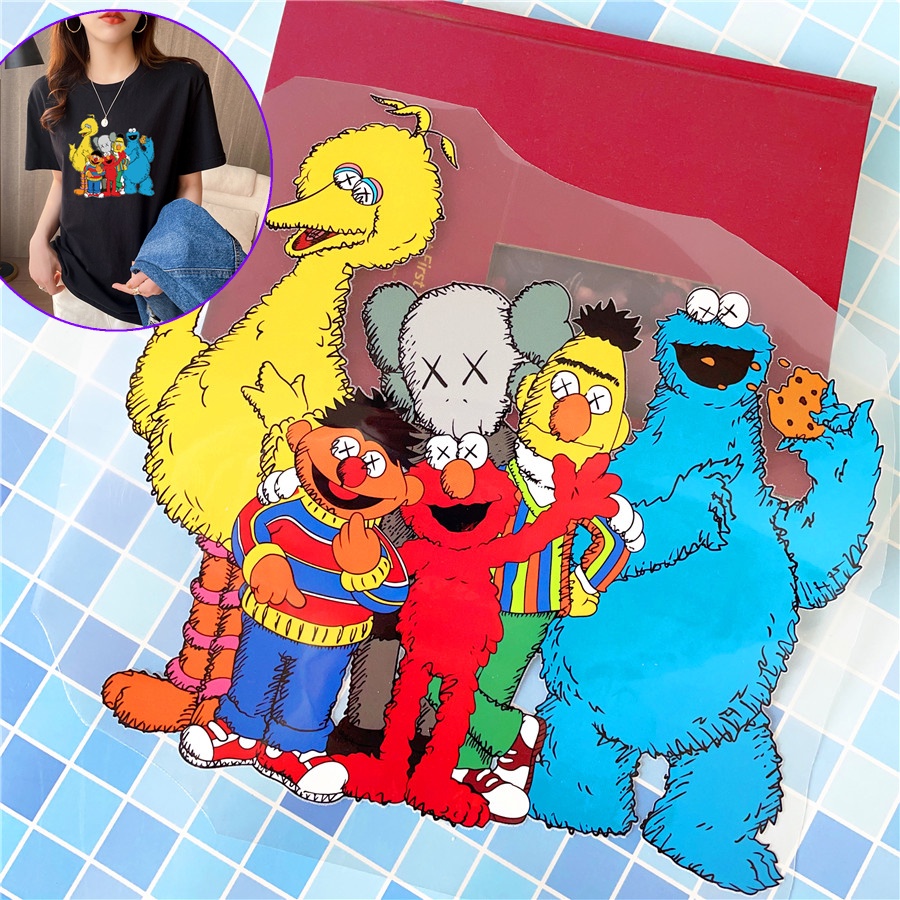 ✪ Miếng Dán Trang Trí Hình Sesame Street KAWS Đáng Yêu ✪ 1 Gói Miếng Dán Ủi Lên Giày Dép Quần Áo Chống Thấm Nước In Họa Tiết