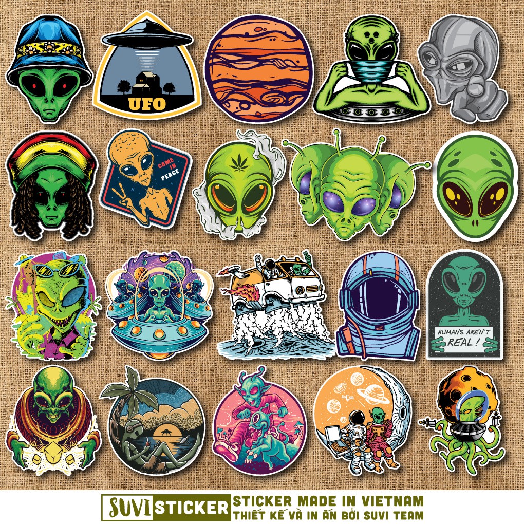 50 Sticker Alien chống nước sticker dán mũ bảo hiểm, laptop, điện thoại, đàn guitar, vali. MSP: NS02