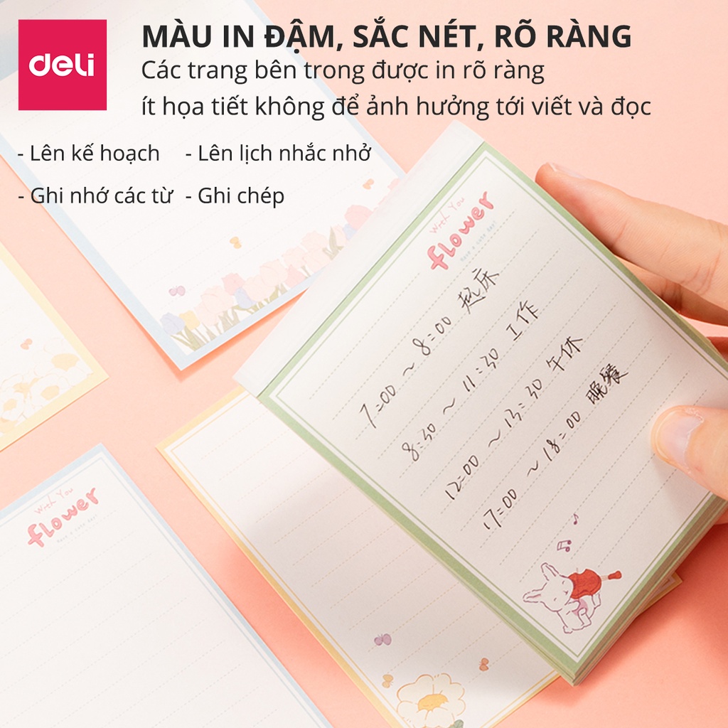 Giấy note ghi chú hoạt hình cô bé chàng trai Deli - 100 tờ - Màu ngẫu nhiên - 21764