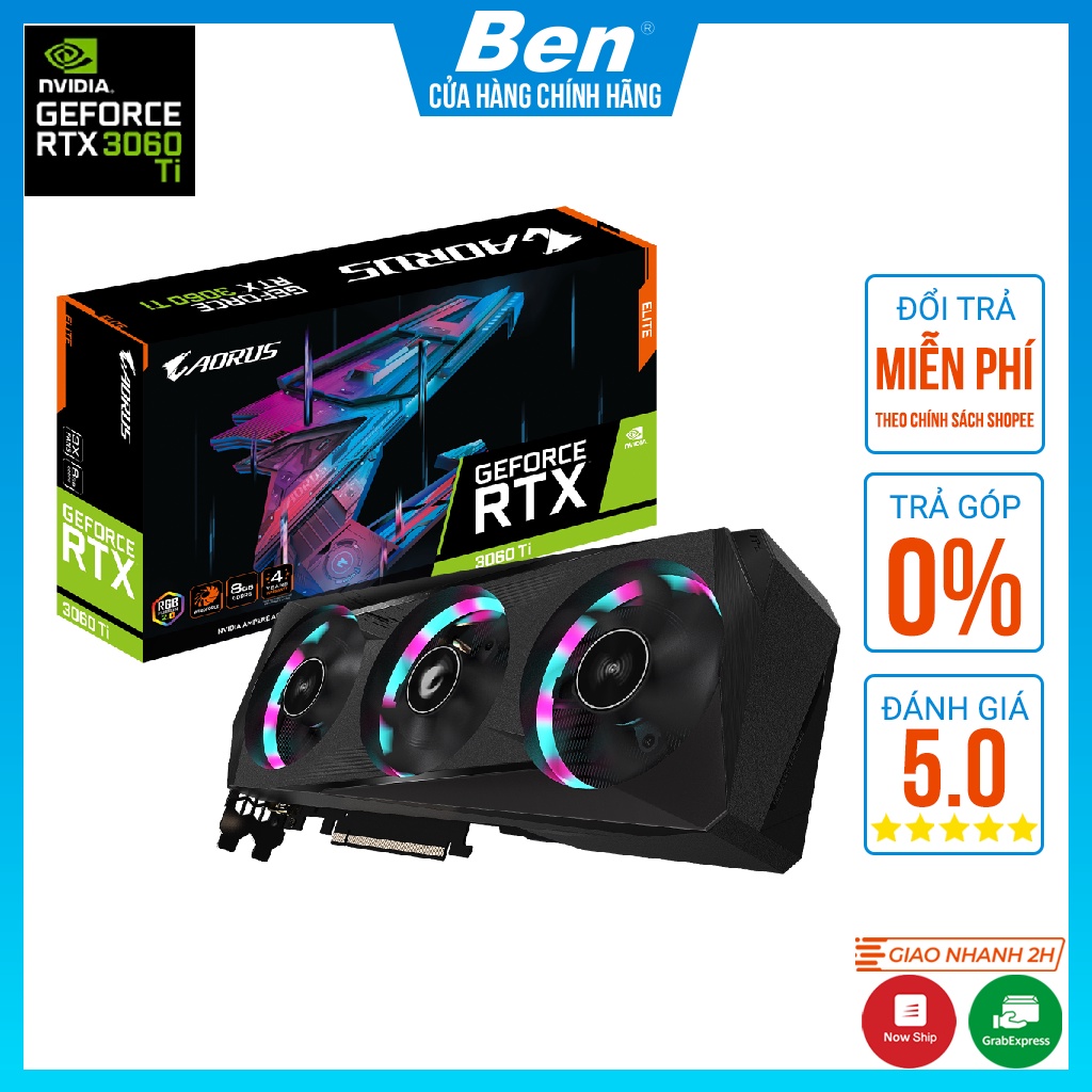 Card màn hình Gigabyte RTX 3060 Ti AORUS ELITE 8GD-V2 - Hàng chính hãng New 100%