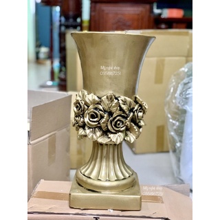 Bình hoa composite, decor, trang trí, quà tặng tân gia, bình hoa giả, cao cấp  chân vuông đồng
