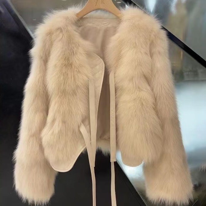 [Giao Ngay] Áo Khoác Lông Cáo Giả Ngắn Thắt Dây Phong Cách Hàn Quốc Thời Trang Thu Đông Mới Cho Nữ