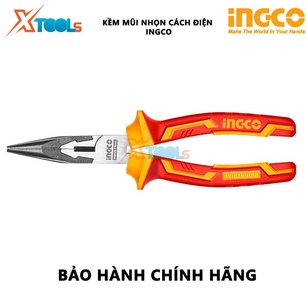 Kìm cách điện mũi nhọn dài INGCO | Kềm mũi nhọn Kích thước: 6-8 inch ~ 160-200mm Tay cầm cách điện lên đến 1000V, dùng đ