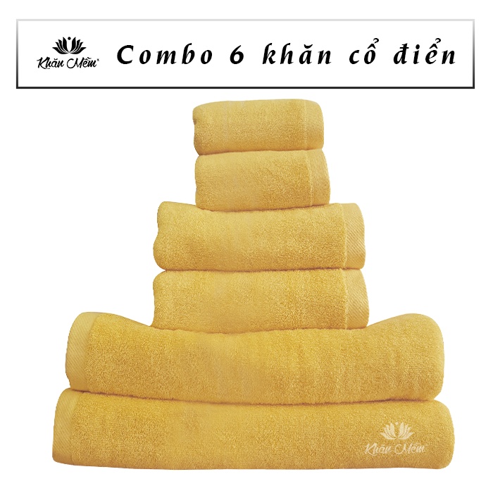 Bộ Combo 6 Khăn Cao Cấp Khăn Mềm Cổ Điển 100% Cotton, Không Ra Màu, Không Xổ Lông, Thấm Hút Nước Siêu Tốt