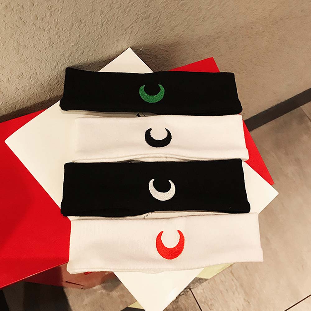 Băng đô dệt kim mềm mại thấm hút mồ hôi thêu hình mặt trăng phong cách thể thao cho nữ