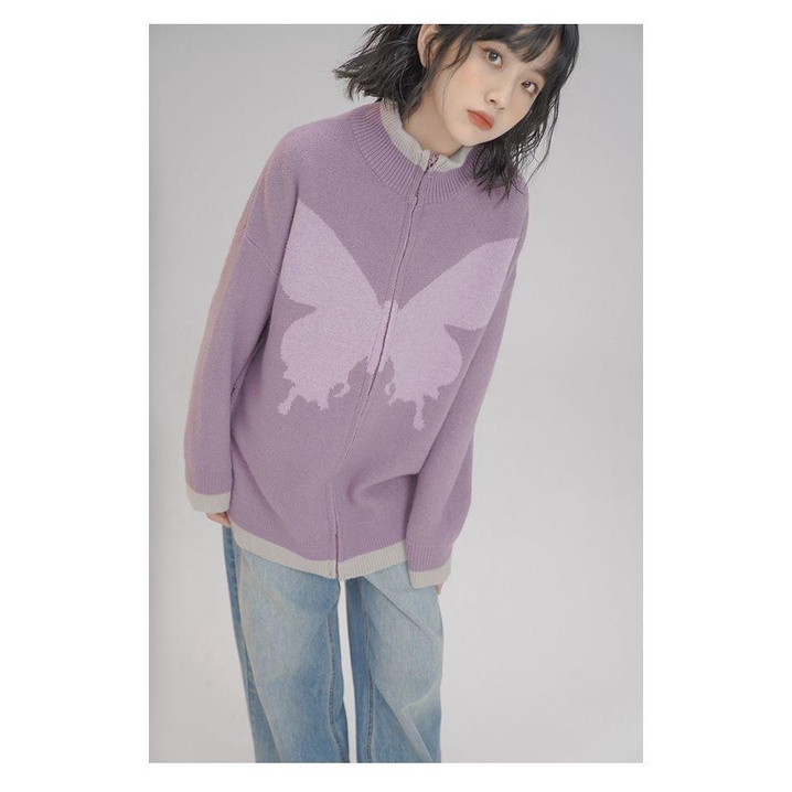 Áo Khoác Sweater Dáng Rộng Có Khóa Kéo Kiểu Retro Nhật Bản Thời Trang Mùa Thu Cho Nữ Dễ Phối Đồ