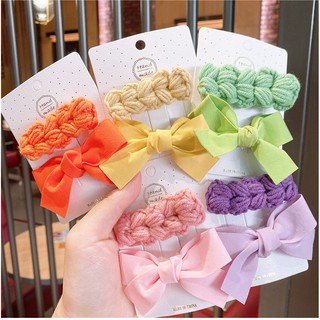 Set 2 kẹp tóc nơ, kẹp tóc len vặn thừng siêu đáng yêu cho bạn gái, bé gái đi chơi, lễ hội
