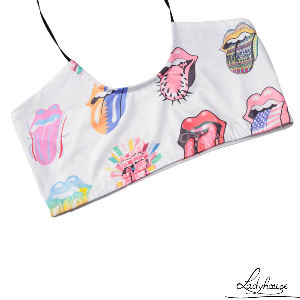 Áo Croptop Hai Dây Hở Lưng Dáng Ôm In Họa Tiết Thời Trang Cho Nữ