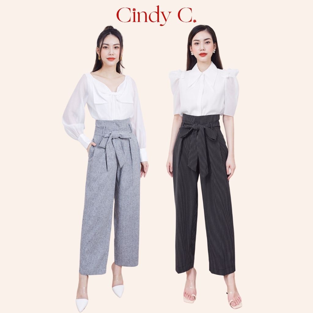 Quần ống xuông nữ cạp cao Emma CINDY C thiết kế đai dây thắt nơ phong cách công sở, tôn dáng, chất liệu Tuytsi 532