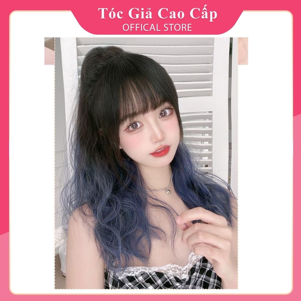Tóc giả ngoặm xù omber 3 màu xanh xám, N42