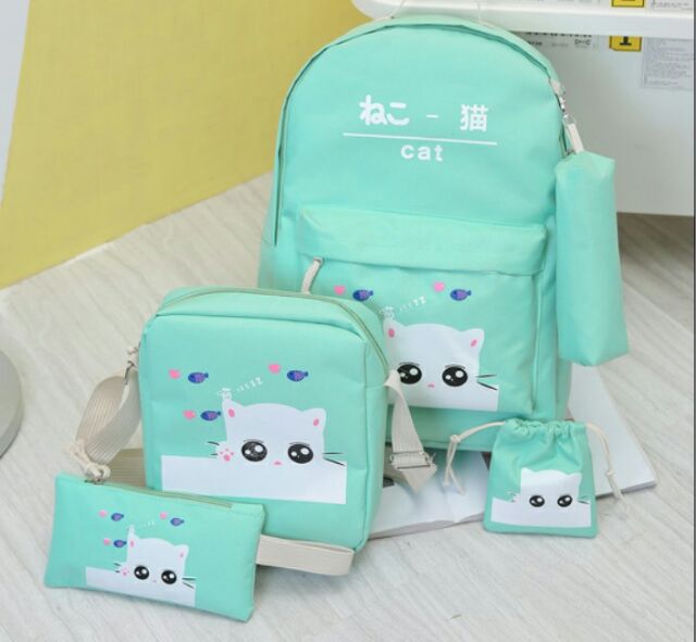 Balo thời trang nam nữ mini sành điệu cao cấp cat set 5 món balo thời trang xinh cá tính