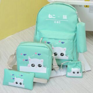 Balo combo 5 món thời trang nam nữ mini sành điệu cao cấp cat set 5 món balo thời trang xinh cá tính
