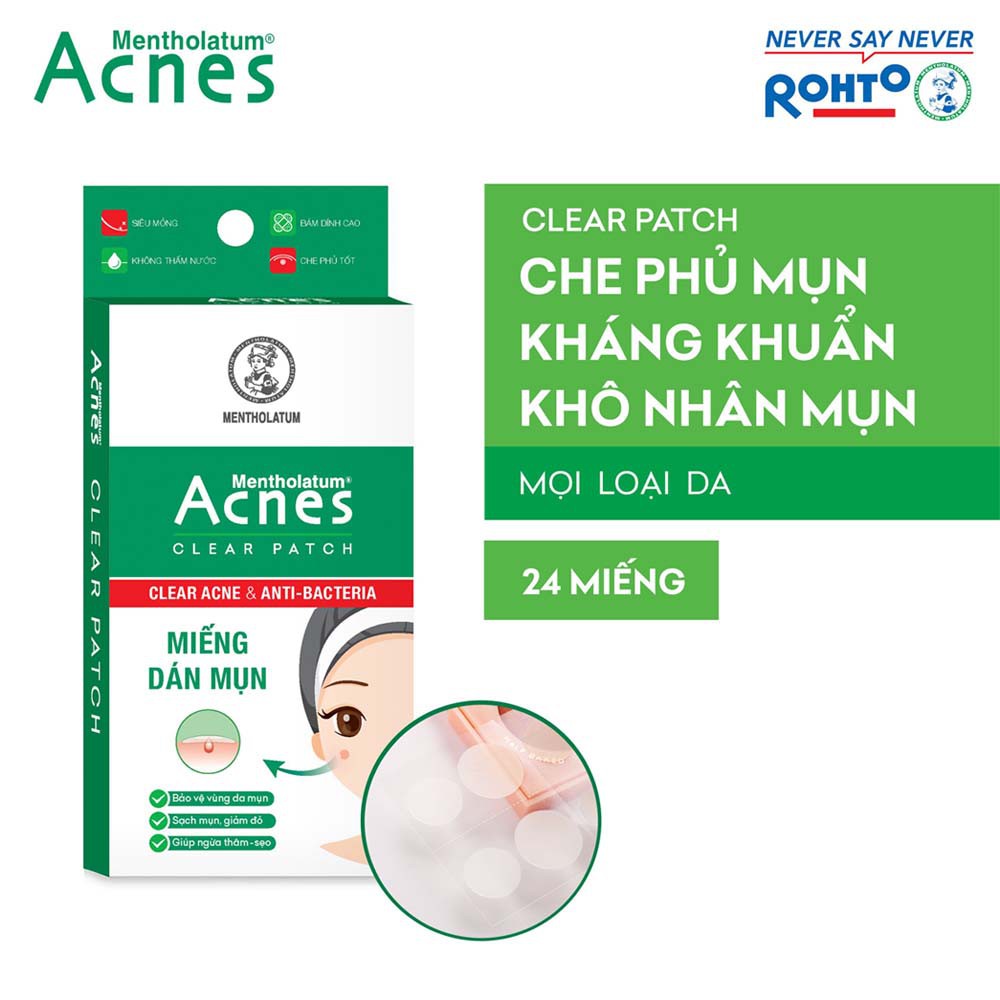 Combo miếng dán mụn Acnes Clear Patch 24 miếng & Phim thấm dầu Oil Remover Film 50 tờ + Tặng Voucher Gongcha 50K