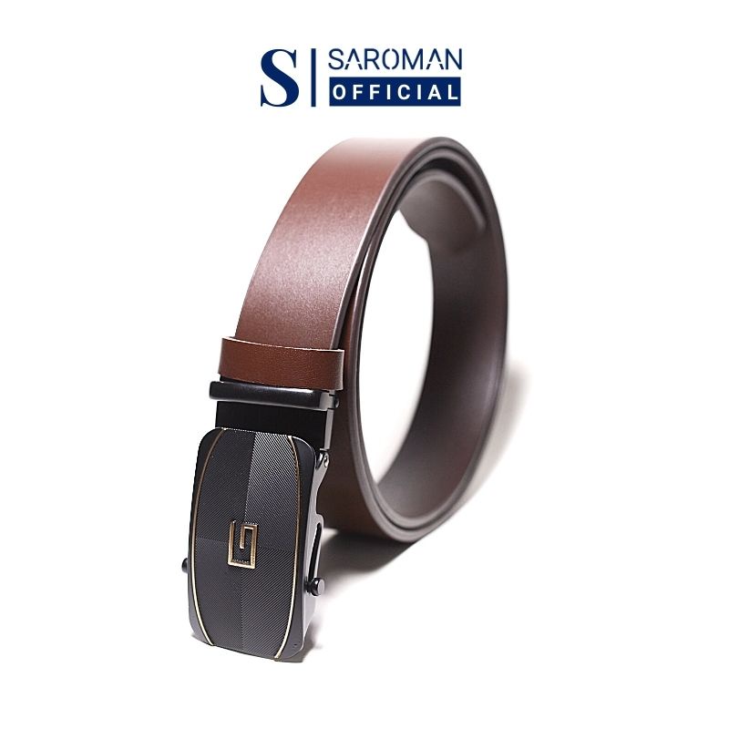 Thắt Lưng Nam SAROMAN SR-N04 Dây Da Bò Nguyên Miếng Màu Nâu Với Nhiều Mặt Khóa Hợp Kim Chống Gỉ